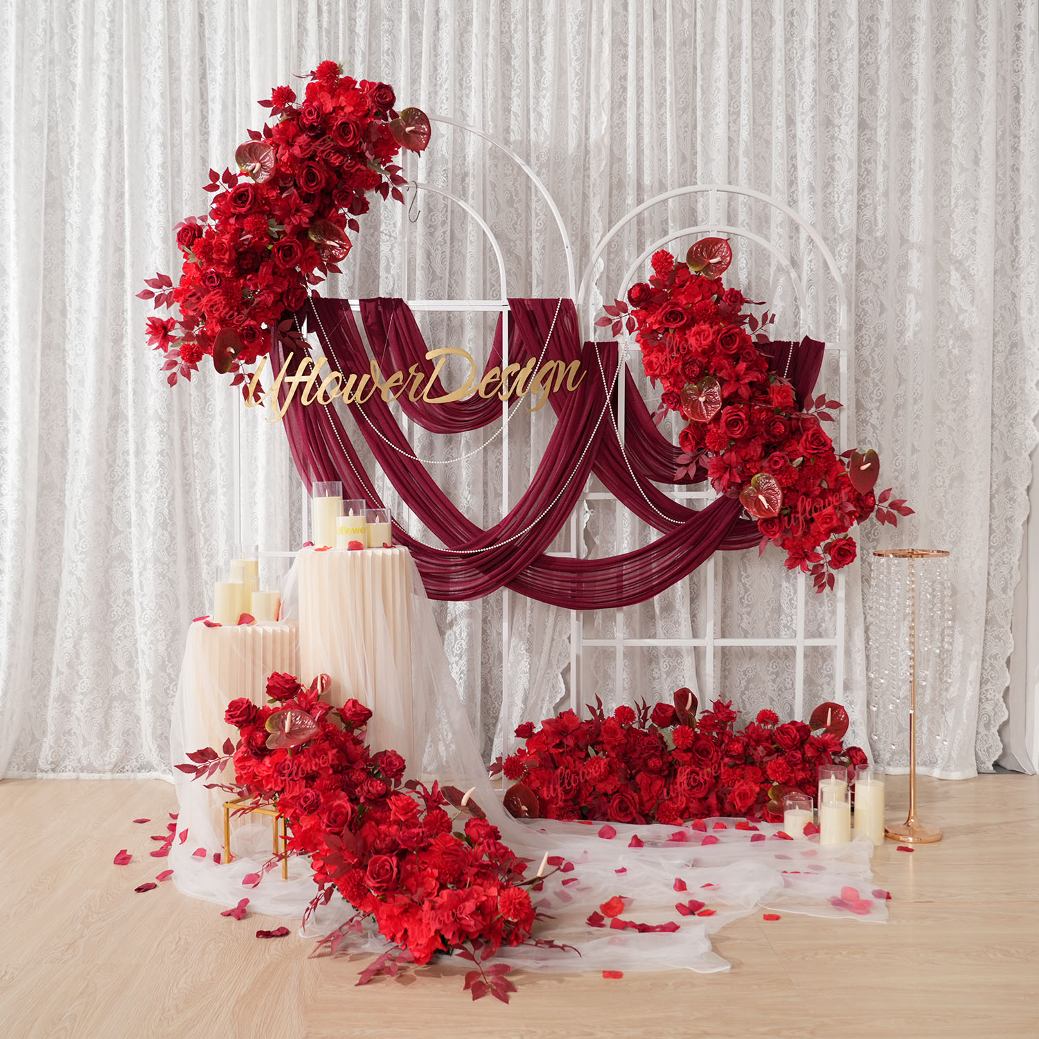 Wedding Arch Flower - Uflower fila de flores rojas arco