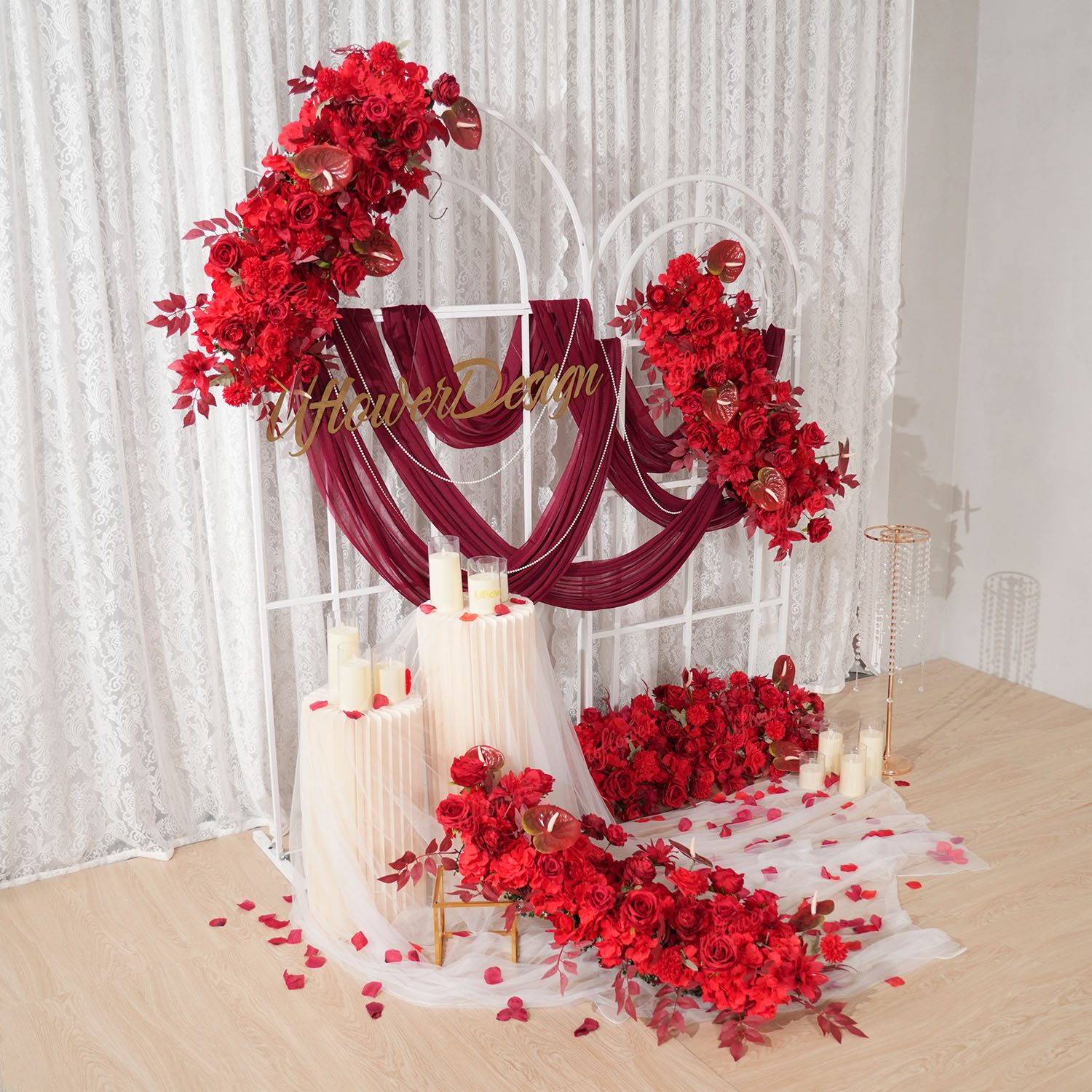 Uflower fila de flores rojas a - Wedding Arch Flower reseña y precio